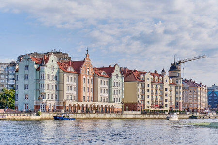 Tourist district Rybnaya Derevnya. Modern riverside complex imitating architecture of Kaliningrads Prussian past.のeditorial素材
