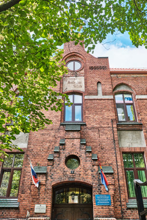 Entrance to building of late 19th century . Public school for girls named after I. Ambrosius.のeditorial素材