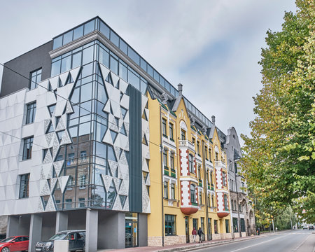 Reconstructed building of historic Kreuz pharmacy. Kaliningrad, Russia. Architecture concept.のeditorial素材