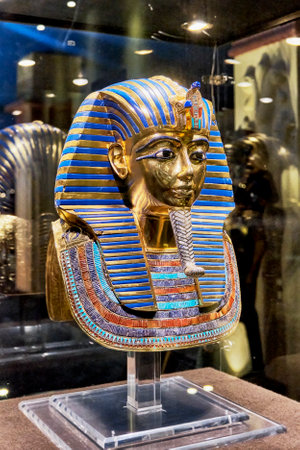 Copy of famous golden mask of young pharaoh Tutankhamun in Tutankhamun museum.のeditorial素材