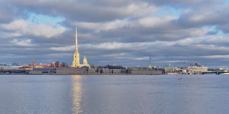 Cityscape of Saint Petersburg, Russia. View of Peter and Paul Cathedral and fortress, Neva River.の写真素材