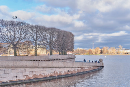 St. Petersburg, Russia. Birzhevoy Square, Embankment, Strelka of Vasilyevsky Island, Neva River.の写真素材