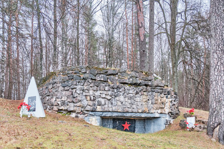 Luga, Russia. Memorial on line on the defence of 1941. Pillbox which was used as defence facility.のeditorial素材