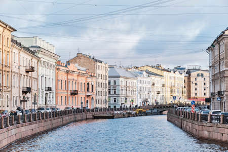 Cityscape of Saint Petersburg, Russia. Moyka river and historic buildings on embankment.の写真素材