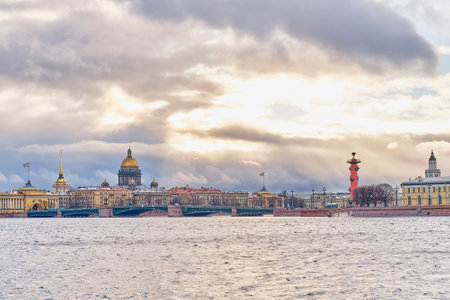 Cityscape of St. Petersburg, Russia. View of Palace Bridge,Neva river and other sights.の写真素材