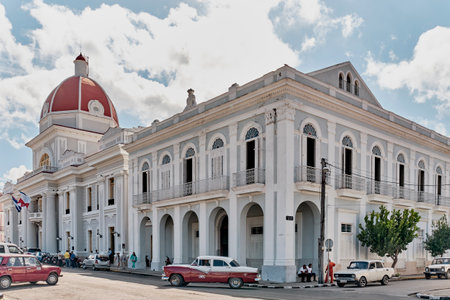 Neoclassical colonial building, Governors Palace, in historic center of city Cienfuegos, Cuba.のeditorial素材