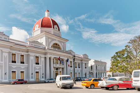 Neoclassical colonial building, Governors Palace, in historic center of city Cienfuegos, Cuba.のeditorial素材