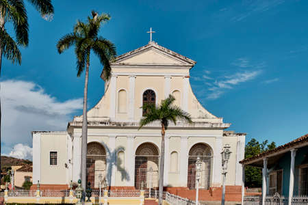Church of Holy Trinity of 19th century on main square of city Trinidad, Cuba.の写真素材
