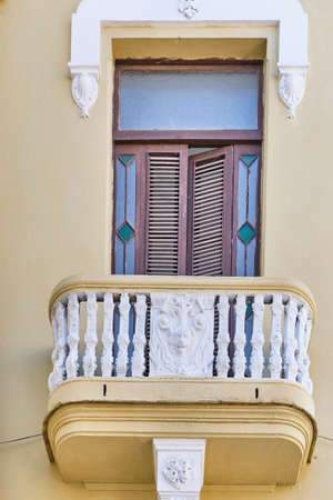 Balcony of Gomez Villa office building built in 1909 in eclectic style. Plaza Vieja, Havana, Cuba.の写真素材