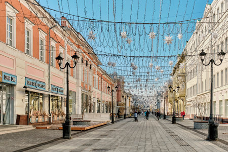 Pedestrian street Bolshaya Pokrovskaya in historical downtown of Nizhny Novgorod, Russia.のeditorial素材