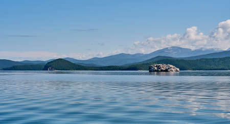 Chivyrkuisky Bay of Lake Baikal. White Stone Island, Belyy Kamen. Zabaikalsky National Park, Russiaの写真素材