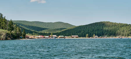 Chivyrkuisky Bay of Lake Baikal. View on Kurbulik village. Zabaikalsky National Park, Buryatia, Russia.の写真素材
