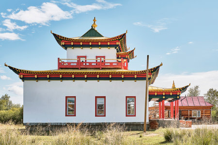 Gunrik-dugan,temple of Vairochana Buddha.Ivolginsky Datsan in Buryatia, center of Buddhism in Russiaの写真素材