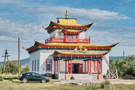 Gunrik-dugan,temple of Vairochana Buddha.Ivolginsky Datsan in Buryatia, center of Buddhism in Russiaの写真素材