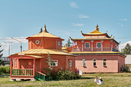 Small wooden temple of Buddha Maitreya, Buddha of Future. Ivolginsky datsan, Buryatia, Russiaのeditorial素材