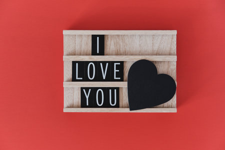 Text I love you on wooden panelの写真素材