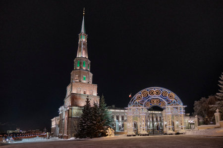Leaning Suyumbike tower in Kazan Kremlin, Russia.の写真素材