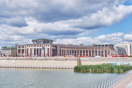 View of the building of the Kazan Federal University and Tatarstan street, Kazan, Russiaのeditorial素材