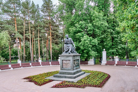 Kazan, Russia - June 7, 2023: reproduced monument to Derzhavin at entrance to Lyadsky garden. Poet, first Minister of Justice of the Russian Empire. Sculptor Gasimov, architect Nurgaliyeva, 2003のeditorial素材