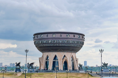 Kazan, Russia - June 7, 2023: Kazan Family Center in the form of a bowl, cauldron. Sculptor and architect Dashi Namdakov, 2013. Architecture, travel concept.のeditorial素材