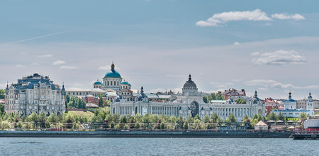 Kazanka River, Palace of Farmers, Cathedral, embankment. Kazan, Russiaのeditorial素材
