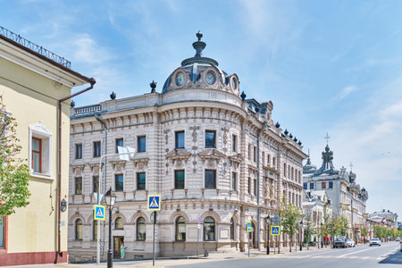 Kazan, Russia - June 15, 2023: Aleksandrovsky Passage, historical building on Kremlevskaya Street, combines elements of Art Nouveau and Neo-Baroque, 1883, architect Rush. City landmarkのeditorial素材