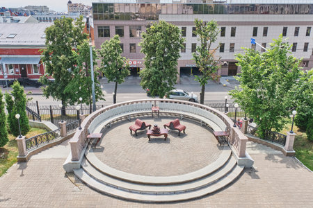 Kazan, Russia - June 15, 2023: Decorative composition, Books on a little table, in courtyard park of Kazan University. Cityscape. Small architectural forms conceptのeditorial素材