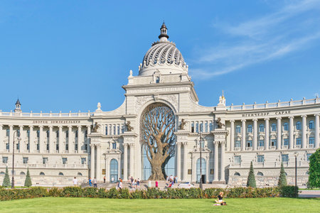 Kazan, Russia - June 16, 2023: Palace of Farmers, 2010, author L. Gornik. Modern landmark of city. Building's eclectic, monumental exterior. Central part with portal and classic dome. Summer cityscapeのeditorial素材