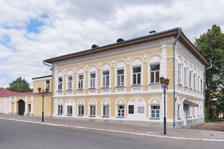 Yelabuga, Russia - June 18, 2023: Building of servants of Catherine Progymnasium in historical center of city. Early 19th century. Cultural heritage site. Bolshaya Pokrovskaya street.のeditorial素材