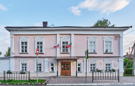 Yelabuga, Russia - June 18, 2023: Historic building of parish school in historical center of city. Late 19th century, cultural heritage site. Currently Gymnasium number 2.のeditorial素材