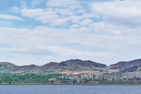 Copper smelter slag dumps. Industrial landscape. Place is currently being revived, Karabash, Russia....