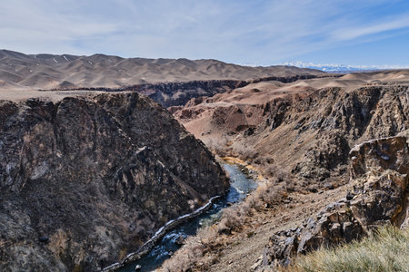 Black Canyon, part of Charyn Canyon. National natural park in Kazakhstan, natural landmark near...