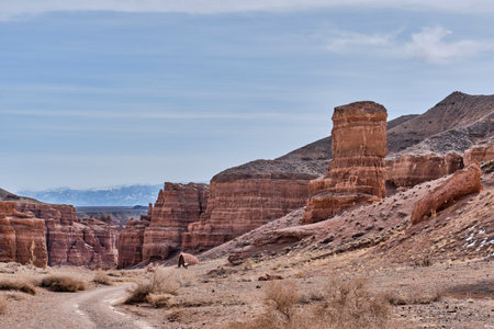 Charyn Canyon National Nature Park, Almaty, Kazakhstan. Valley of Castles. Natural monument, tourist...