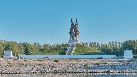 Pyatimorsk, Russia - October 1, 2025: Connection of Fronts, Monument near Volga-Don Canal Lock 13. Historic November 1942 meeting of Soviet troops during decisive Battle of Stalingrad, World War II.のeditorial素材