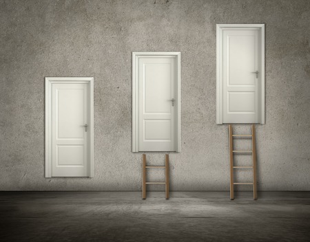 Door on wall in hierarchyの写真素材