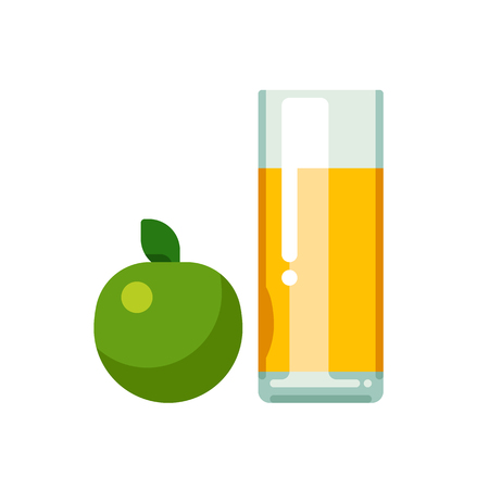 Apple juice in glass. Vector flat illustration isolated on white background.のイラスト素材