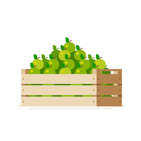 Wooden crate box full of fresh apples isolated on a white background. Vector illustration. Flat design styleのイラスト素材