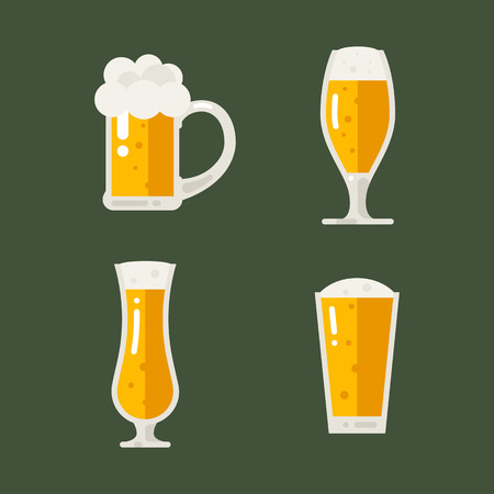 Vector set of beer icons. Beer bottle, glass, pint. Oktoberfest beer vector set. Flat illustration.のイラスト素材