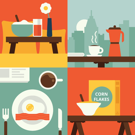 Set of breakfast illustrations. Vector flat illustrationのイラスト素材