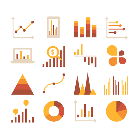 business data market elements dot bar pie charts diagrams and graphs flat icons set isolated vector illustrationのイラスト素材