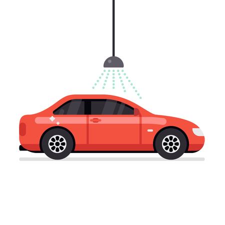 Car wash automatic service. Automatic car wash facilities innovative self service foaming brush unit equipment. Flat vector illustration isolated on white background.のイラスト素材