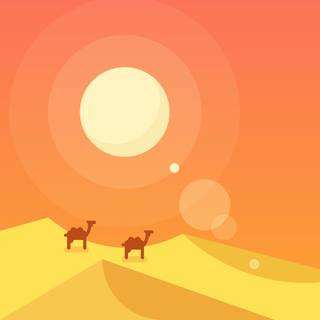 Caravan in a desert. Vector flat illustration.のイラスト素材