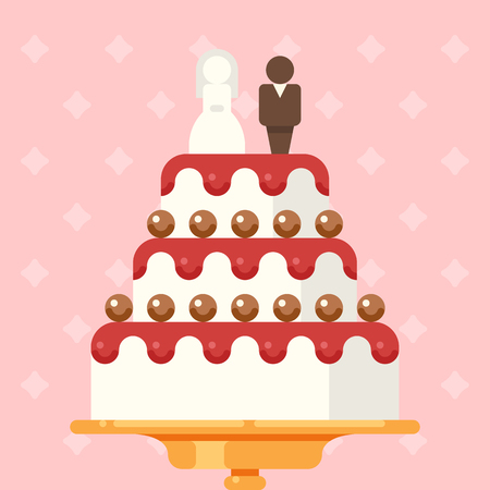 Vector illustration of wedding cake for invitations or announcements. Save the date. Flat design styleのイラスト素材
