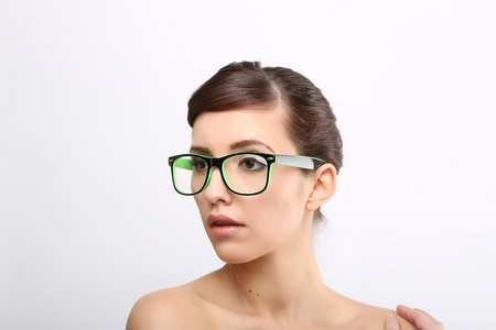 Young crazy nerd womanの写真素材