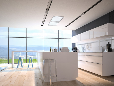 Luxurious kitchen with stainless steel appliances in a apartmentの写真素材