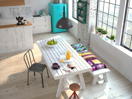 Luxurious kitchen with stainless steel appliances in a apartmentの写真素材