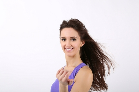 Beauty Girl portrait with long Hair. Beautiful Brunette Woman with Blowing Healthy Hair. Natural Beautyの写真素材