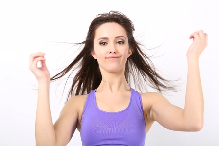 Beauty Girl portrait with long Hair. Beautiful Brunette Woman with Blowing Healthy Hair. Natural Beautyの写真素材