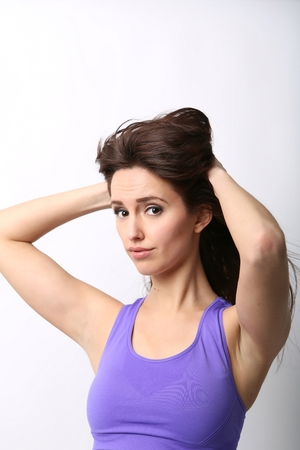 Beauty Girl portrait with long Hair. Beautiful Brunette Woman with Blowing Healthy Hair. Natural Beautyの写真素材