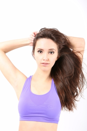 Beauty Girl portrait with long Hair. Beautiful Brunette Woman with Blowing Healthy Hair. Natural Beautyの写真素材
